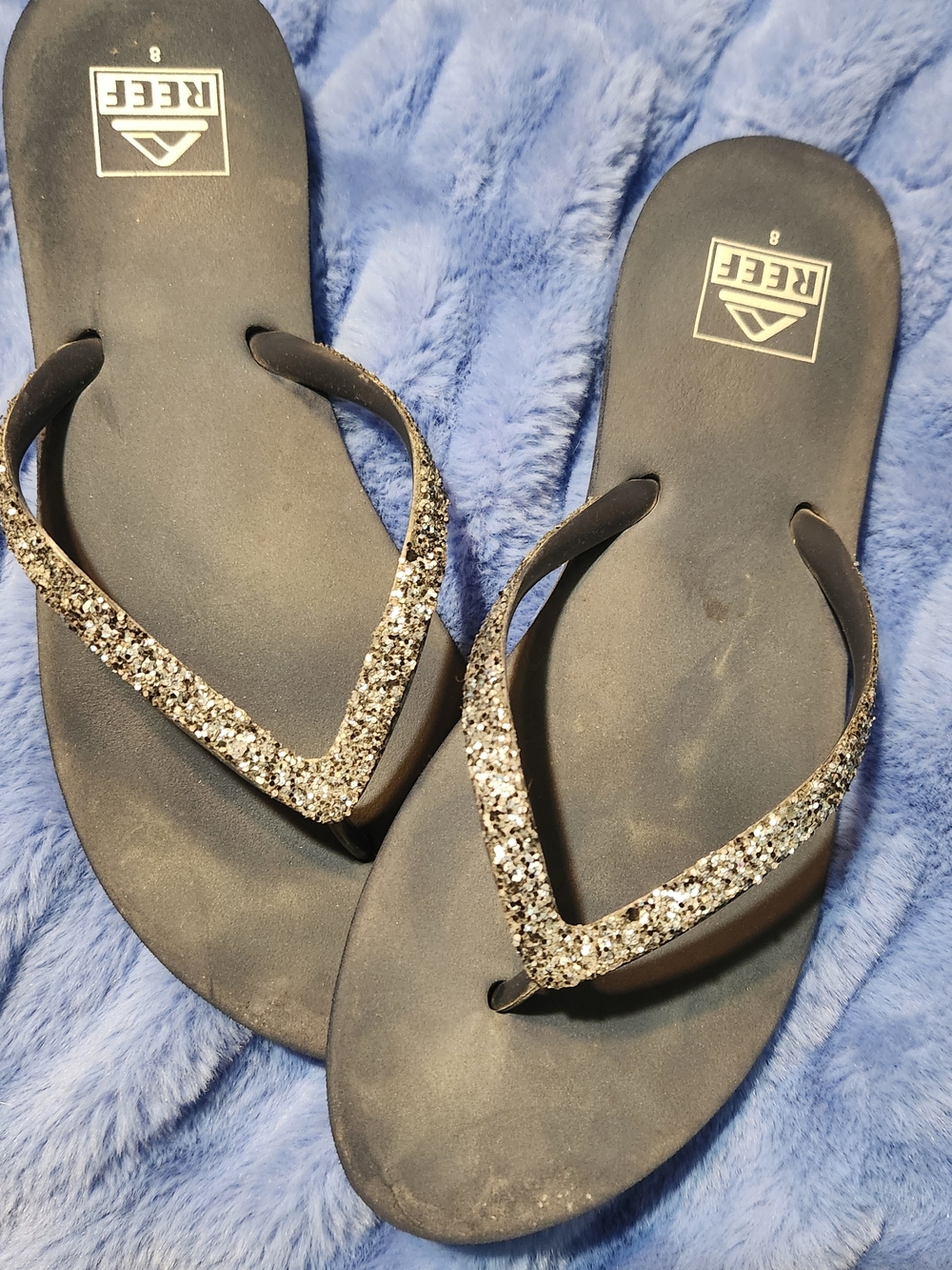 Reef Women’s Black Sandals with Silver Glitter Straps